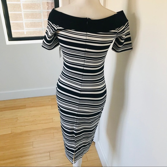 Michael Kors STRIPED OFF-THE-SHOULDER SHEATH DRESS - Picture 3 of 15